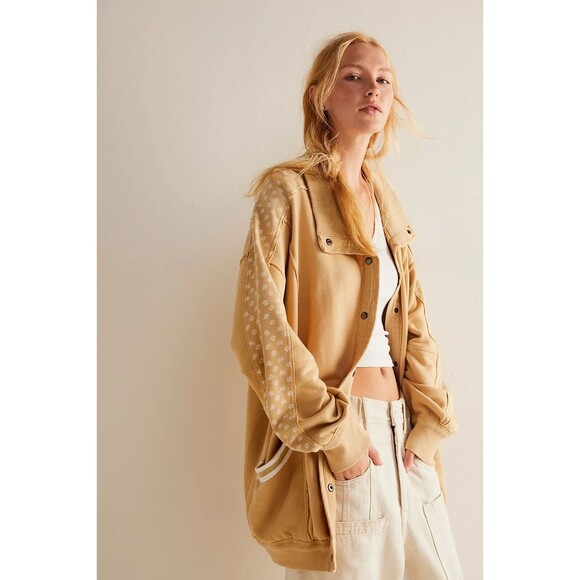 Free People We The Free Heritage Track Jacket Top Oversized Cotton S New 266199 - Picture 1 of 6